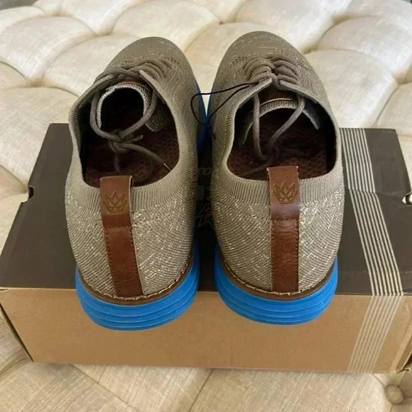 Bergamo Tech Knit Oxford Breathable Dress Shoes Khaki-Electric Blue - Picture 5 of 7